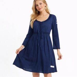 Odd Molly Anthropologie Navy Blue Long Sleeve Cotton Dress Scoop Neck Size 0